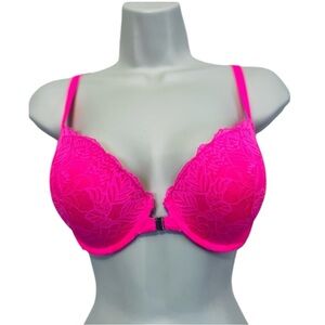 Auden The Radiant Plunge Coverage Push-Up Bra Lace, Bright Pink, 34D, NWOT